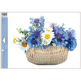 Okenní fólie bez lepidla květiny modré v košíku 42 x 30 cm