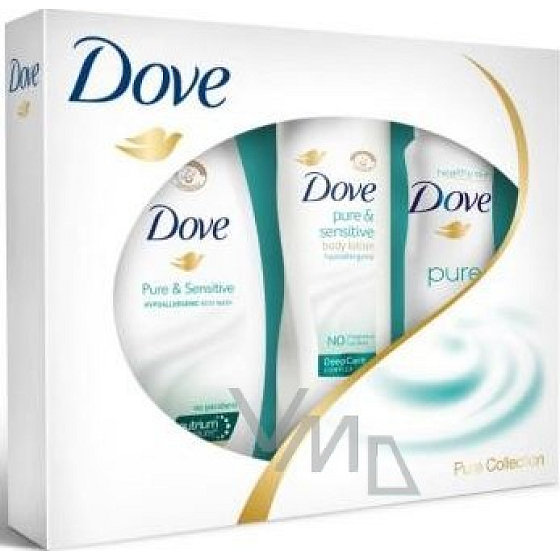 Dove Pure & Sensitive deodorant sprej 150 ml + Sprchový gel250 ml + Tělobé mléko 250 ml, kosmetická sada