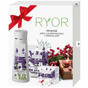 Ryor Aknestop Bylinné tonikum na problematickou pleť 200 ml, Krém s fytosfingosinem na problematickou pleť 50 ml, Antiakné roll-on na problematickou pleť 5 ml, kosmetická sada