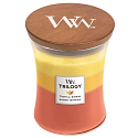 WoodWick Trilogy Tropical Sunrise - Tropický východ slunce vonná svíčka s dřevěným knotem a víčkem sklo střední 275 g
