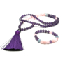 108 Mala Ametyst + Růženin náhrdelník meditační šperk, přírodní kámen + náramek přírodní kámen, kulička 8 mm