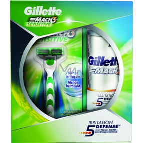 Gillette Mach3 Sensitive holicí strojek + gel na holení 200 ml, kosmetická sada, pro muže