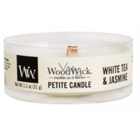 WoodWick White Tea & Jasmine - Bílý čaj a Jasmín vonná svíčka s dřevěným knotem petite 31 g