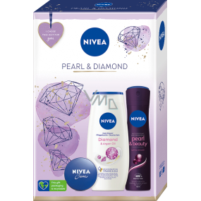 Nivea Pearl & Diamond Pearl & Beauty antiperspirant deodorant sprej 150 ml + Diamond & Argan Oil sprchový gel 250 ml + Creme krém pro základní péči 30 ml, kosmetická sada pro ženy