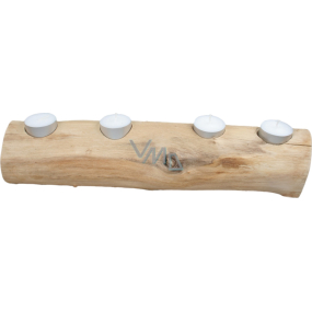 Svícen dřevěný podélný na čtyři čajové svíčky cca 30 x 10 cm bez kůry