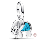 Charm Sterlingové stříbro 925 Mini medailon slon v barvě torkwise, přívěsek na náramek zvíře