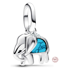 Charm Sterlingové stříbro 925 Mini medailon slon v barvě torkwise, přívěsek na náramek zvíře