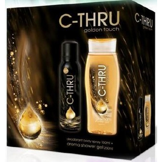 C-Thru Golden Touch deodorant sprej pro ženy 150 ml + sprchový gel 250 ml, pro ženy kosmetická sada