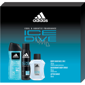 Adidas Ice Dive voda po holení 100 ml + deodorant sprej 150 ml + 3v1 sprchový gel na tělo, tvář a vlasy 250 ml, kosmetická sada pro muže