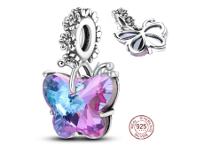Charm Sterlingové stříbro 925 Kouzelný motýl ze skla Murano, přívěsek na náramek symbol