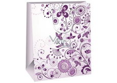 Ditipo Dárková papírová taška 26,4 x 13,6 x 32,7 cm Světle fialová s květy a ornamenty