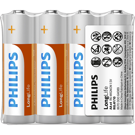 Philips Longlife baterie AA R6L4F/10 1,5 V 4 ks