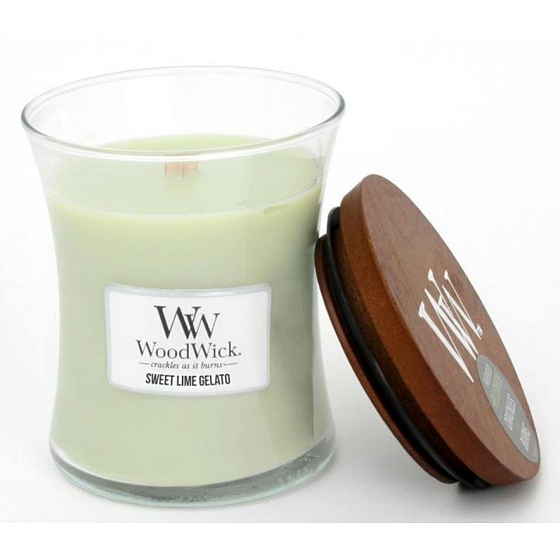 WoodWick Sweet Lime Gelato - Sladká zmrzlina vonná svíčka s dřevěným knotem a víčkem sklo malá 85 g