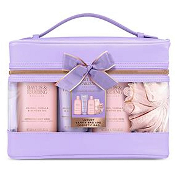 Baylis & Harding Jojoba a Vanilka sprchový krém 300 ml + tělové mléko 200 ml + sprchový gel 300 ml + tělová houbička, kosmetická sada pro ženy