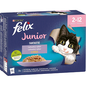 Felix Fantastic Junior kapsičky pro kočky výběr v želé, 12× 85 g