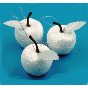 Jablíčka bílá s glitrem na zavěšení 3 kusy v sáčku ,4 cm