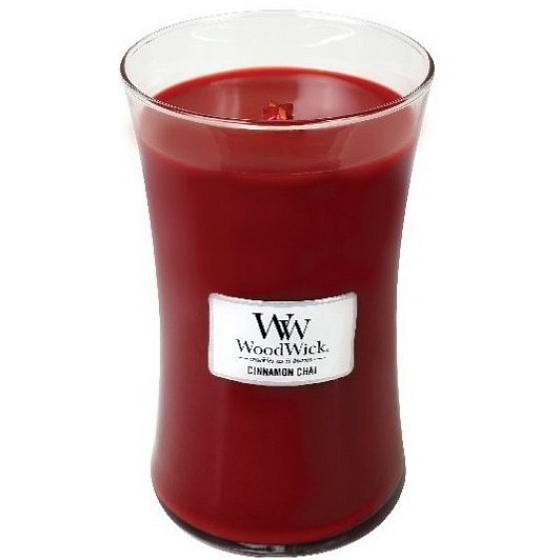 WoodWick Cinnamon Chai - Skořice a vanilka vonná svíčka s dřevěným knotem a víčkem sklo velká 609 g