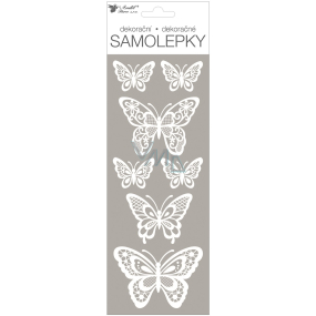 Samolepky bílé s glitry motýli 11 x 30 cm