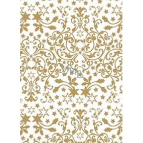 Ditipo Dárkový balicí papír 70 x 200 cm Bílý zlaté hvězdy a ornamenty