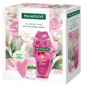 Palmolive Alluring Love Soft Rose & Peony sprchový gel 500 ml + Happy roll-on antiperspirant 50 ml + masážní pomůcka Gua sha na obličej, kosmetická sada pro ženy