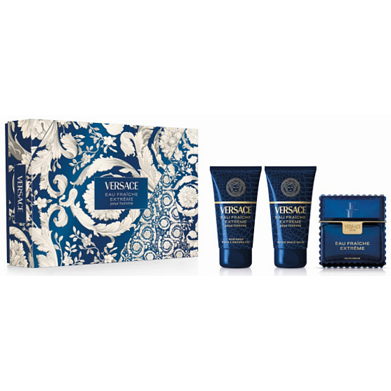 Versace Eau Fraiche Extreme Pour Homme parfémovaná voda 50 ml + balzám po holení 50 ml + sprchový gel 50 ml, dárková sada pro muže