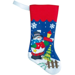Mikuláš / Santa punčocha vánoční se sněhulákem nebo santou na dárky modrá 47 cm 1 kus