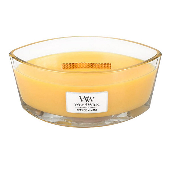 WoodWick Seaside Mimosa - Mimóza na pobřeží vonná svíčka s dřevěným širokým knotem a víčkem sklo loď 453 g