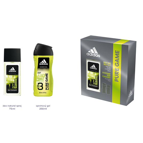 Adidas Pure Game parfémovaný deodorant sklo pro muže 75 ml + sprchový gel 250 ml, kosmetická sada
