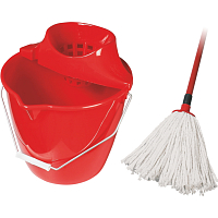 Spokar Mop souprava, bavlněný mop včetně kbelíku a ždímače, červený