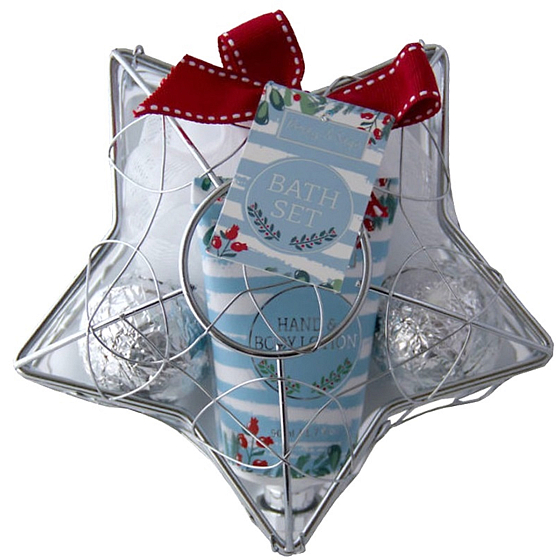 Salsa Collection Berry & Sage tělové mléko 50 ml + šumivá koule do koupele 2 x 40 g + koupelová žínka, kosmetická sada ve stříbrné kovové hvězdě