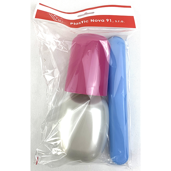 Plastic Nova Toaletní sáček souprava - cestovní toaletní sada Růžová, kelímek, pouzdro na kartáček a mýdlo 3 kusy