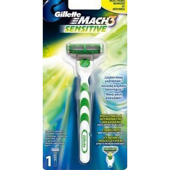 Gillette Mach3 sensitive strojek + náhradní hlavice 1 kus, pro muže