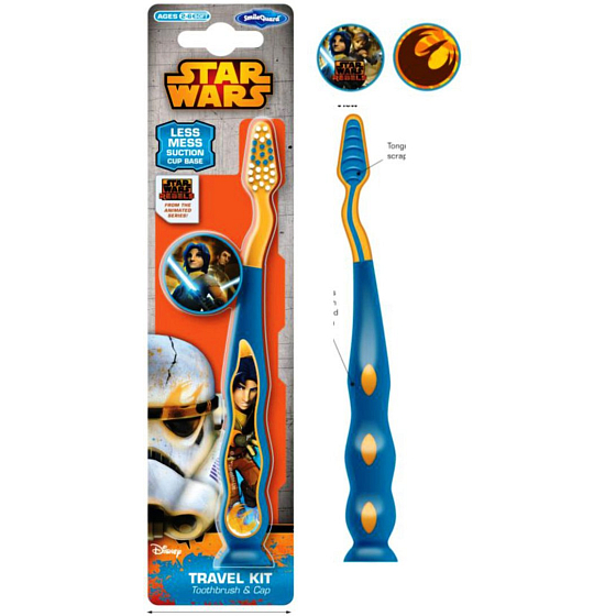 Disney Star Wars měkký zubní kartáček pro děti s cestovní krytkou a přísavkou