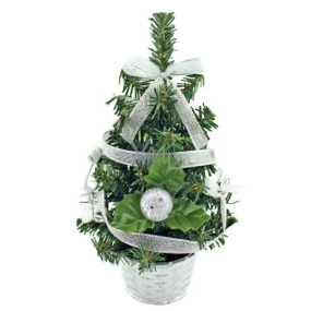 Vánoční stromek zdobený stříbrný s mašlí 20 cm