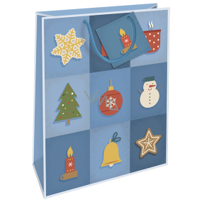 Nekupto Dárková papírová taška 32,5 x 26 x 13 cm Vánoční modrá s vánočními motivy WBL 1952 40