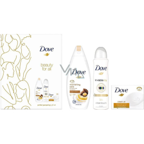Dove Beauty For All Nourishing Care sprchový gel 250 ml + Invisible Dry antiperspirant deodorant sprej 150 ml + Cream Oil Moroccan Argan Oil toaletní mýdlo 100 g, kosmetická sada