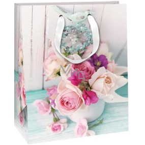 Ditipo Dárková papírová taška 26,4 x 32,4 x 13,7 cm Růže ve váze