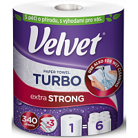 Velvet Turbo papírové kuchyňské utěrky 3 vrstvé 340 útržků 75,82 m 1 role