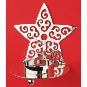 Svícen kovový hvězda na čajovou svíčku stříbrný, 9 cm