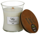 WoodWick Linen - Čistý len vonná svíčka s dřevěným knotem a víčkem sklo malá 85 g