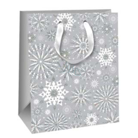 Ditipo Dárková papírová taška Glitter 26,4 x 13,6 x 32,7 cm šedá vločky