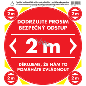 Arch Bezpečnostní a informační piktogramy Polep na podlahu Bezpečný odstup 2 m, červený 21 x 23 cm