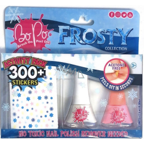 Bo-Po Frosty lak na nehty slupovací bílý 2,5 ml + lak na nehty slupovací oranžový 2,5 ml + nálepky na nehty, kosmetická sada pro děti