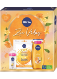 Nivea Zen Vibes Q10 Energy textilní pleťová maska 1 kus + Zen Vibes sprchový gel 250 ml + Zen Vibes kuličkový antiperspirant roll-on 50 ml, kosmetická sada pro ženy
