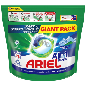 Ariel All in 1 Pods Mountain Spring gelové kapsle na praní bílého a světlého prádla 72 kusů