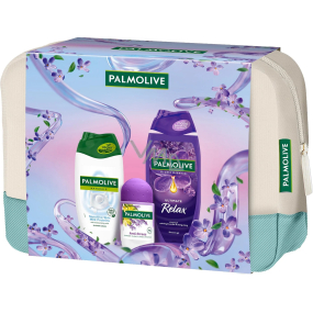 Palmolive Relaxing Massage Aroma Essence Ultimate Relax sprchový gel 250 ml + Anti-Stress antiperspirant roll-on 50 ml + Naturals Sensitive Skin Milk Proteins sprchový krém 250 ml + kosmetická taška, kosmetická sada pro ženy