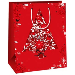 Ditipo Dárková papírová taška 26,4 x 13,6 x 32,7 cm Vánoční červená, stromeček v květináči