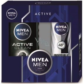 Nivea Men Active Clean sprchový gel 250 ml + Black & White Power antiperspirant sprej 150 ml + Men krém 30 ml, kosmetická sada