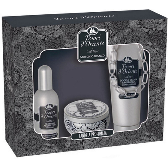 Tesori d Oriente Muschio Bianco toaletní voda 100 ml + sprchový gel 250 ml + orientální svíčka 109 g, pro ženy dárková sada
