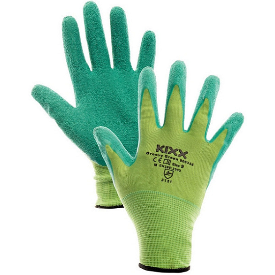 Kixx Groovy Green pracovní nylonové rukavice s latexovým povrchem, velikost 8, GD900320